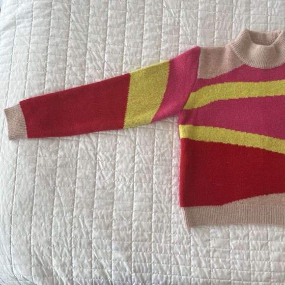 90s Revival Ciebon Colorblock Mock Neck Sweater Pink Abstract Cozy Knit Size S - Picture 3 of 12